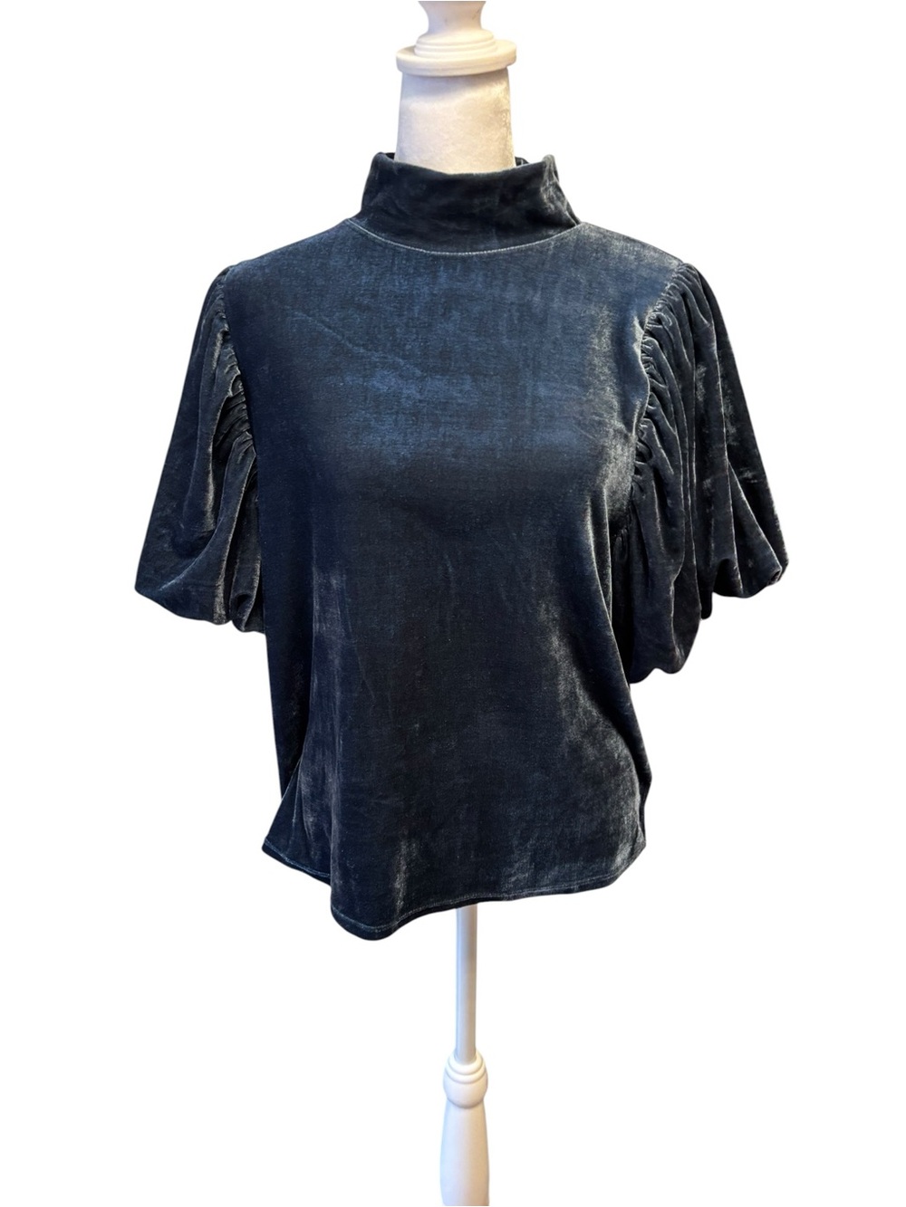 Free People Black Velvet Puff Sleeve Top